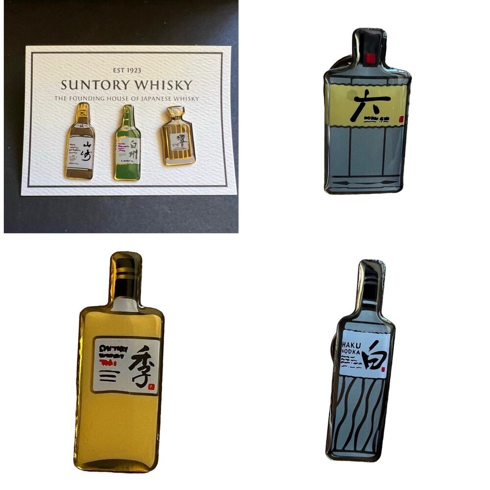 New set of six Suntory hat lapel pins whiskey vodka gin